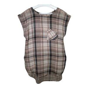 Anthropologie Akemi + Kin XS Plaid Tunic Blouse Brown Tan Sleeveless Fall